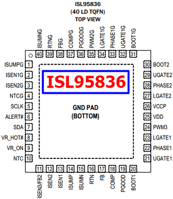5PCS X ISL 95836 HRTZ-T IC voltios Reg multifase 40 tqfn intersi L