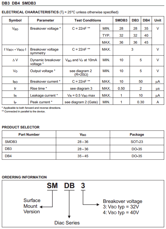 Характеристики 3.3 5. Динистор db3 характеристики. Db3 динистор SMD. Диод db3 SMD. Db3 схема включения.