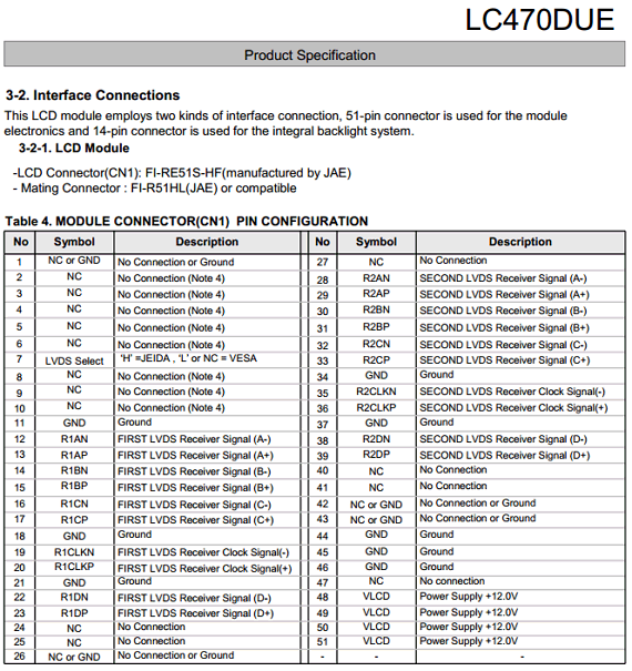 LC470DUE-SFR1 datasheet pinout