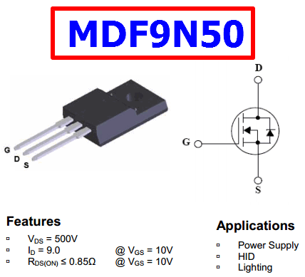 MDF9N50 datasheet pinout