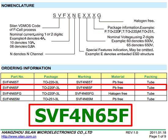 SVF4N65F order information
