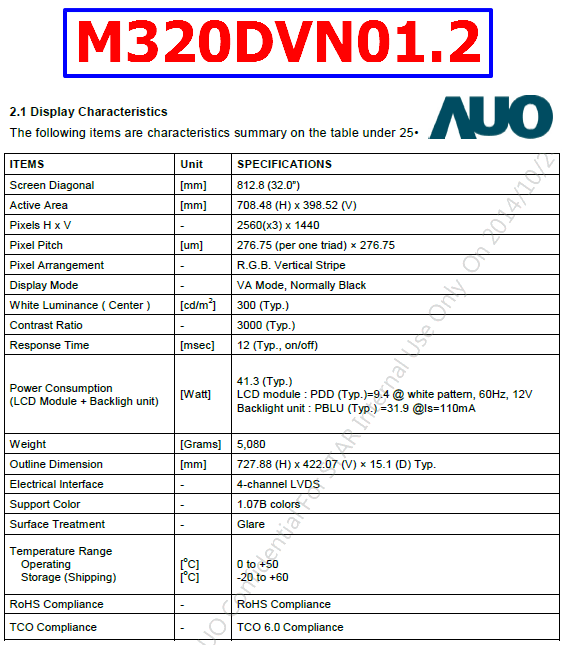 M320DVN01.2 datasheet pinout