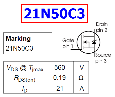 21N50C3 pinout transistor