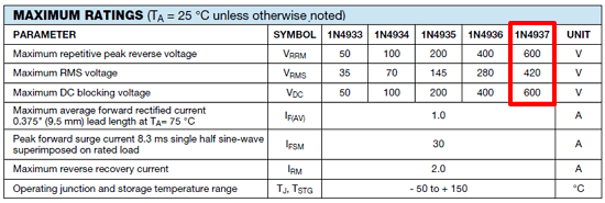 1N4937 datasheet pinout