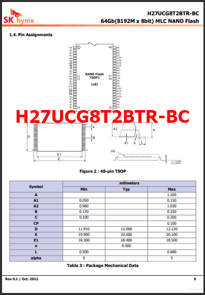 H27UCG8T2BTR-BC pinout datasheet