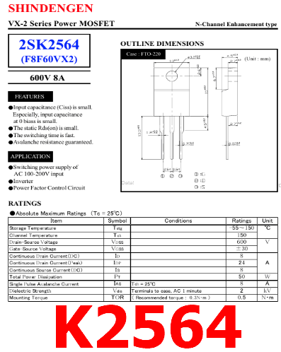 K2564 pdf pinout