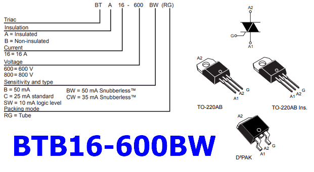 BTB16-600BW transistor pinout