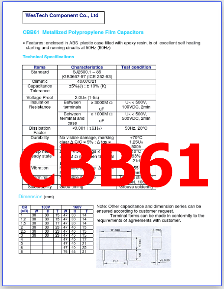 CBB61 pdf capacitor
