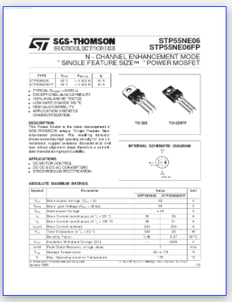P55NE06 pdf transistor