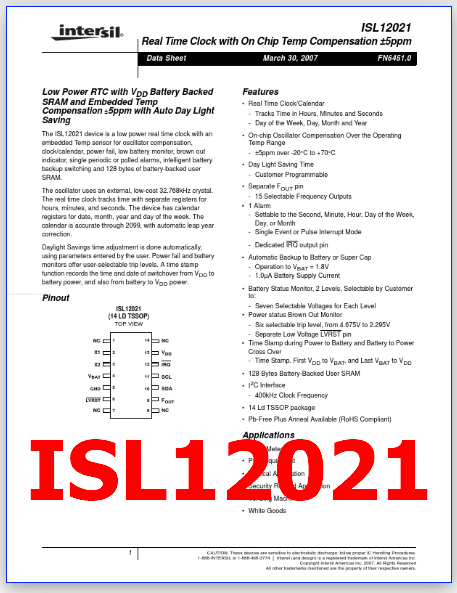 ISL12021 pdf pinout
