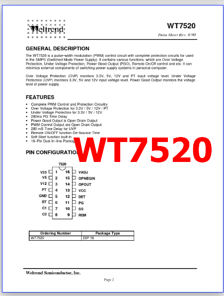 WT7520 pinout datasheet