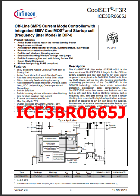 ICE3BR0665J pinout datasheet