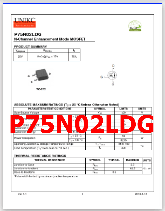 P75N02LDG pinout datasheet