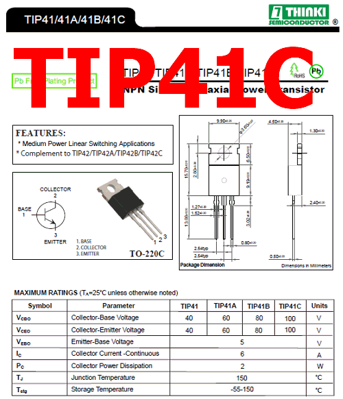 thumbnail image 2 of 5 X TIP41C NPN Power Transistors – Through-Hole, USA Seller, Fast Shipping 2 of 6