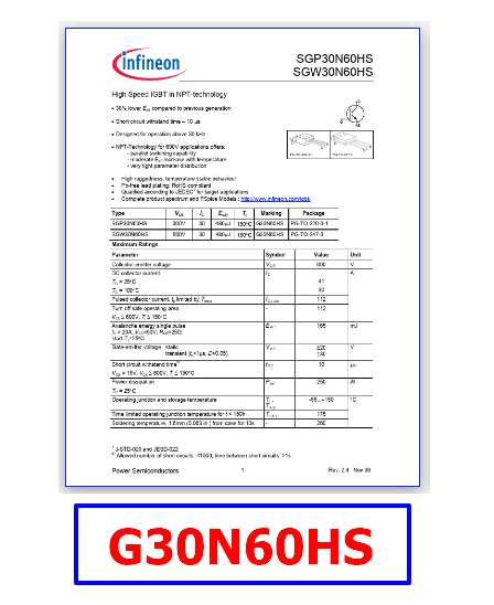 G30N60HS PDF Datasheet, Equivalent Search