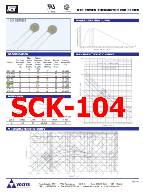 5x SCK-2R55A SCK2R55A Thermistor – 2.5 Ohm, 5 Amp – Unbranded/Generic – New
