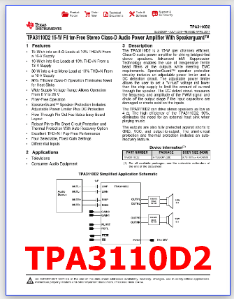 5 Pièces TPA3110D2 - Circuit Amplificateur Audio Classe D - SSOP-28