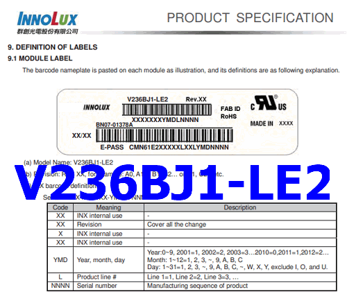V236BJ1-LE2 panel voltage