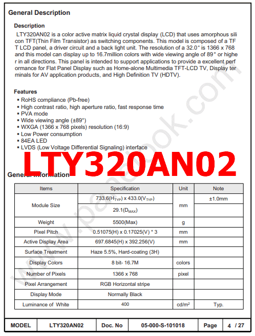 LTY320AN02 datasheet manual