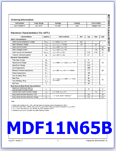 MDF11N65B datasheet mosfet