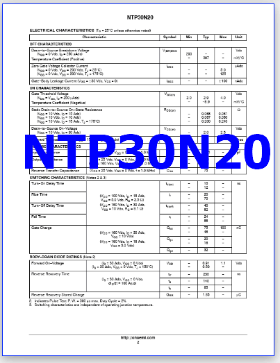 NTP30N20 pdf datasheet