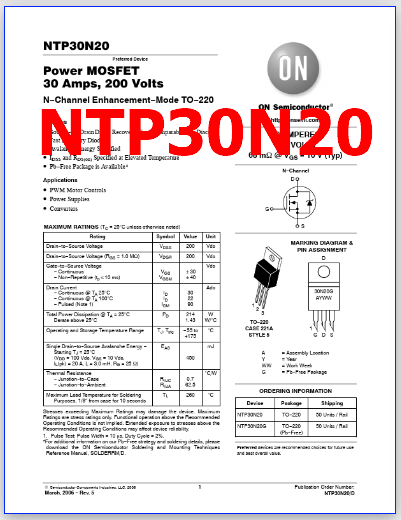 NTP30N20 pinout mosfet