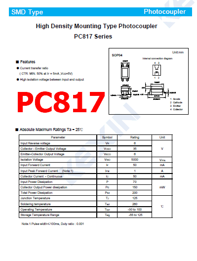 PC817 pinout datasheet