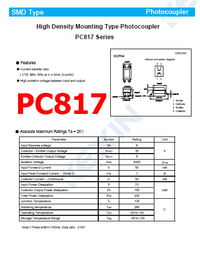 PC817 PDF Datasheet - Photocoupler