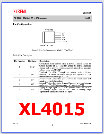 XL4015 pinout datasheet