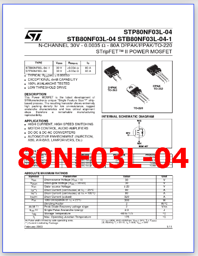 80NF03L-04 pdf pinout