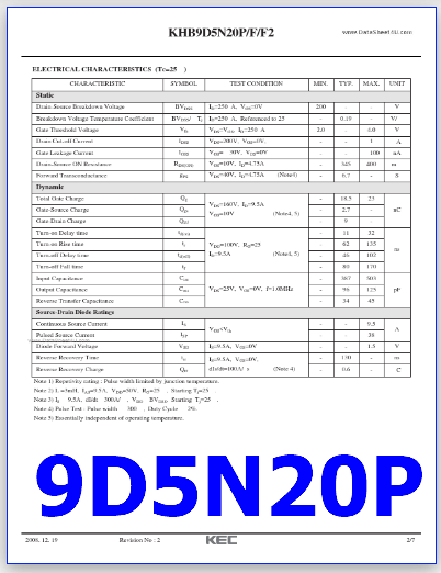 9D5N20P pdf datasheet