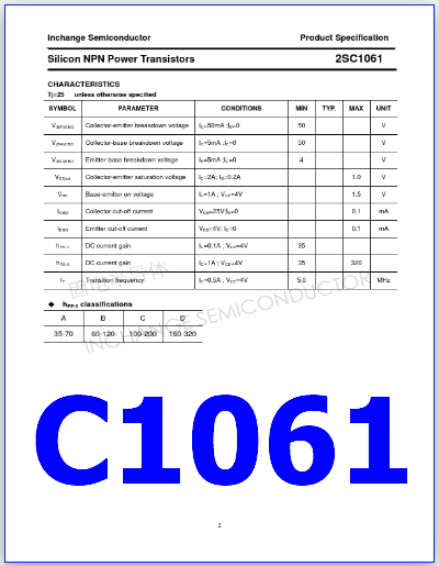C1061 datasheet transistor