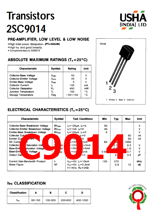 C9014 pinout datasheet