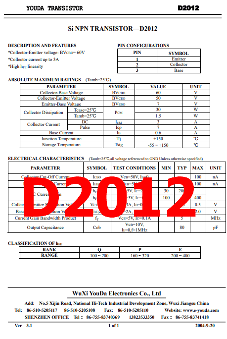 D2012 pdf datasheet transistor