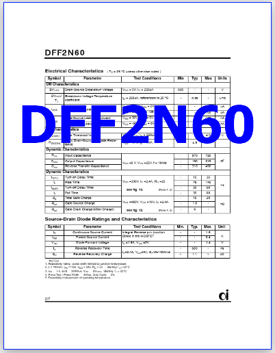 DFF2N60 mosfet datasheet