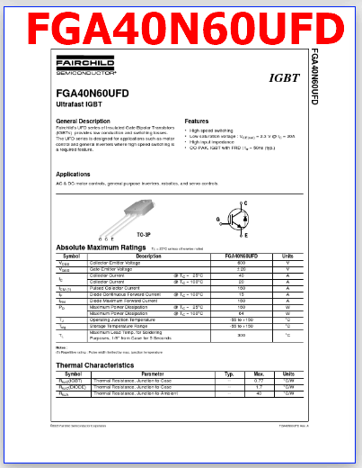 FGA40N60UFD pinout datasheet