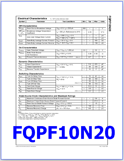 FQPF10N20 mosfet datasheet