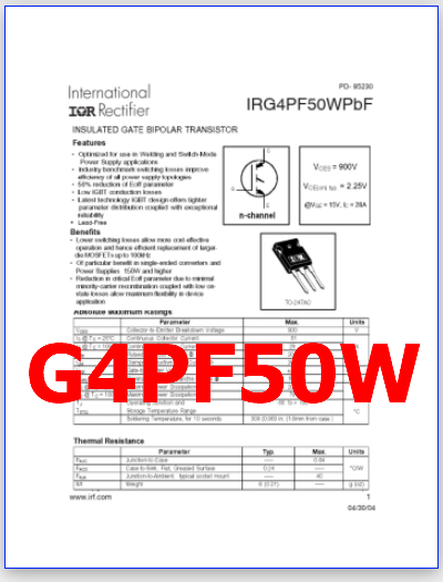 G4PF50W Transistor - 900V, 51A, IGBT ( IRG4PF50W )