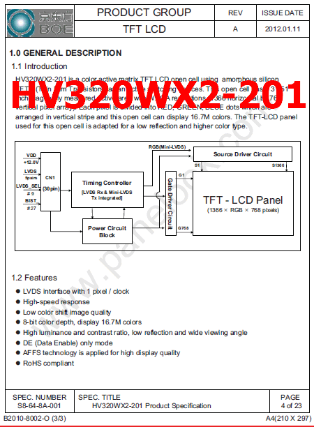 HV320WX2-201 pdf lcd
