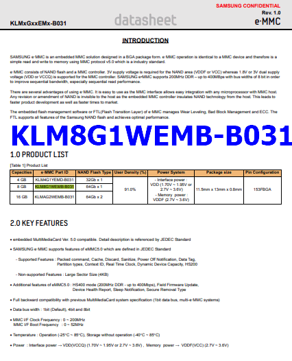 KLM8G1WEMB-B031 pdf datasheet