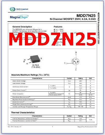 MDD7N25 pinout datasheet