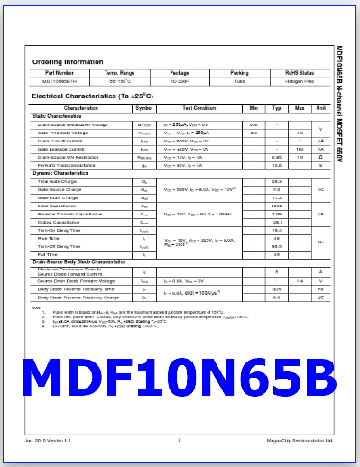 MDF10N65B datasheet mosfet