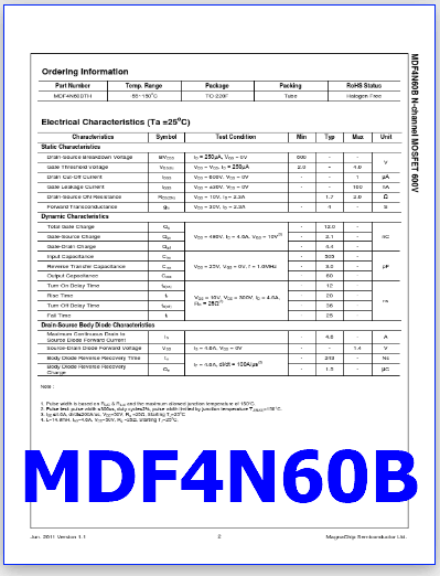 MDF4N60B datasheet mosfet