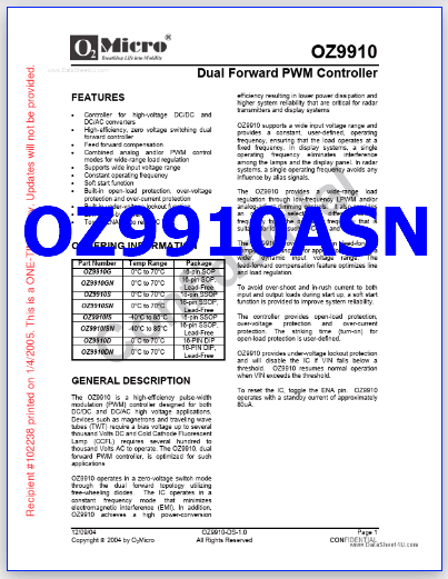 OZ9910ASN datasheet o2micro
