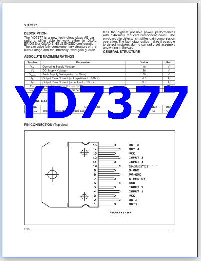 YD7377 pinout datasheet