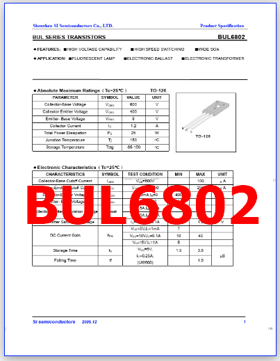 BUL6802 pdf pinout