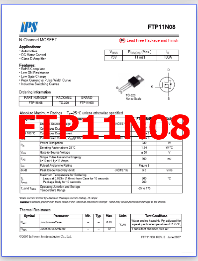 FTP11N08 pdf mosfet