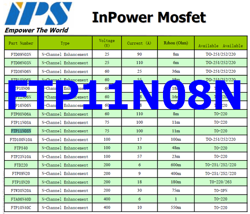 FTP11N08N pinout mosfet