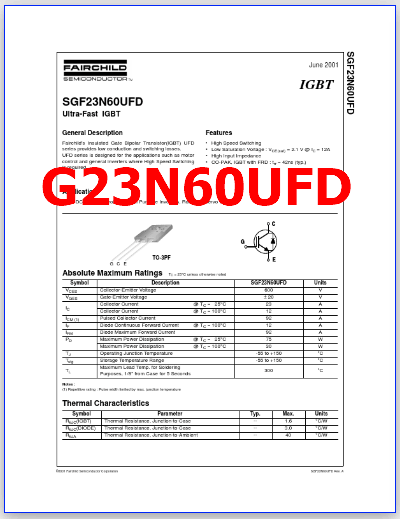 G23N60UFD pinout igbt