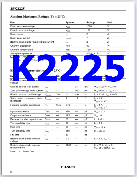 K2225 datasheet mosfet